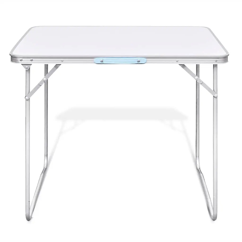 Foldable Camping Table Outdoor Use 80 x 60 cm White Metal Frame