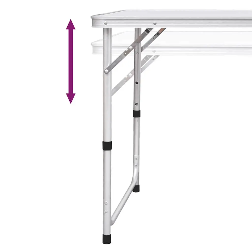 Foldable Camping Table Height Adjustable Outdoor Picnic 120 x 60 cm White