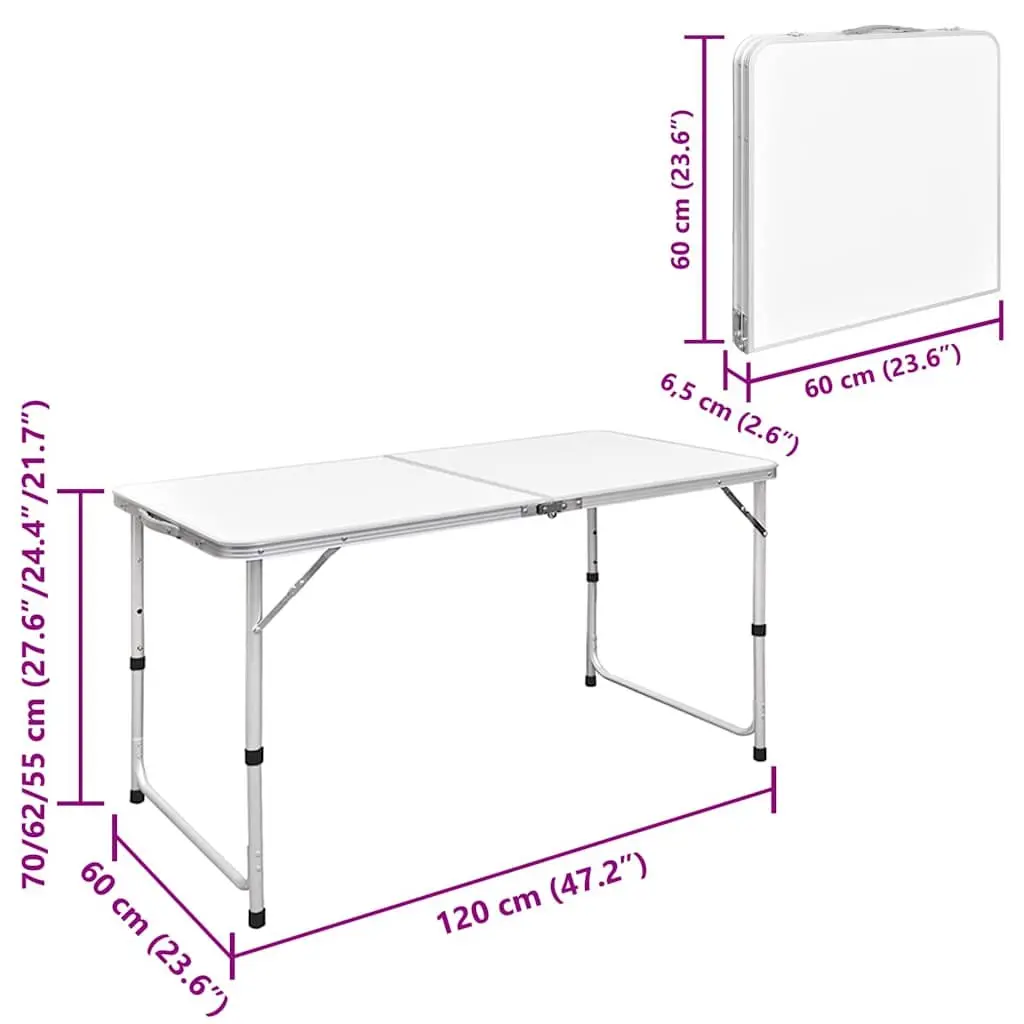 Foldable Camping Table Height Adjustable Outdoor Picnic 120 x 60 cm White