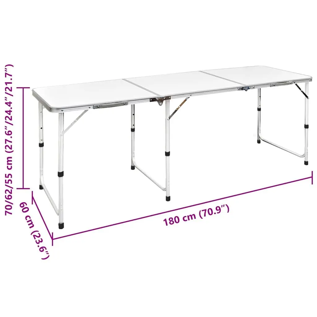 Foldable Camping Table Height Adjustable 180 x 60 cm White
