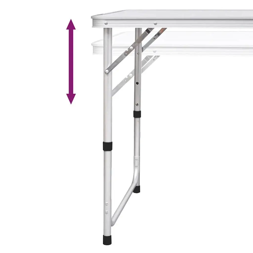 Foldable Camping Table Set Height Adjustable Outdoor Picnic Garden 1 Table 6 Stools White