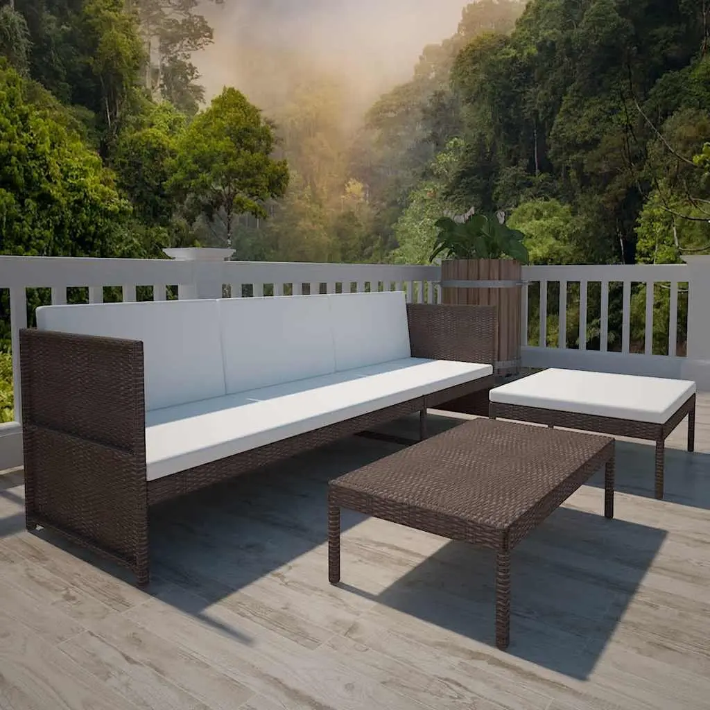 3 Piece Outdoor Lounge Set Garden Patio Furniture Cushions Brown