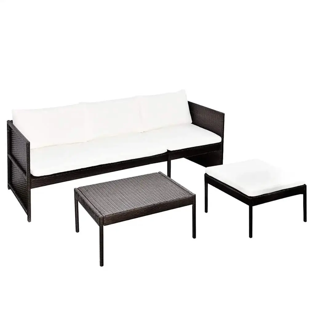 3 Piece Outdoor Lounge Set Garden Patio Furniture Cushions Brown