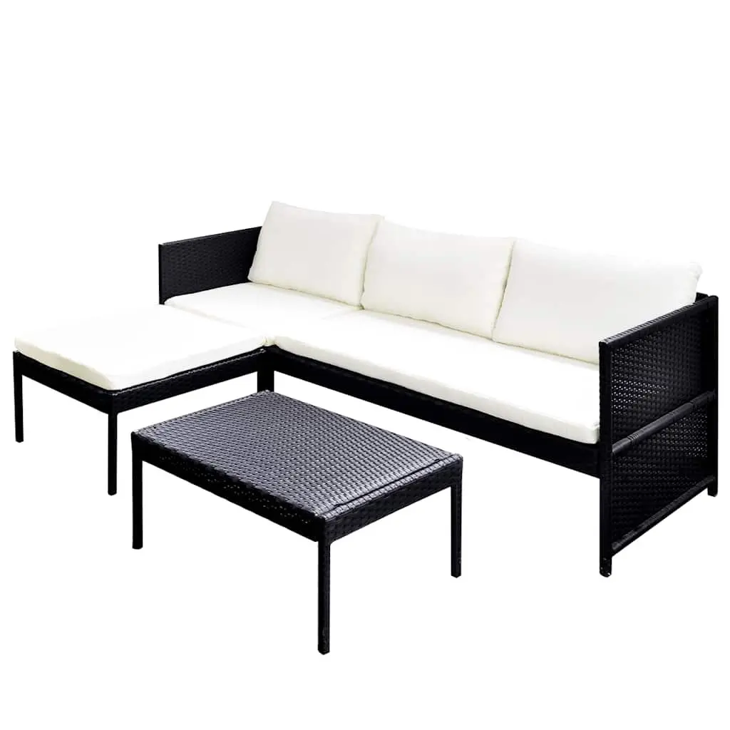 3 Piece Outdoor Lounge Set Garden Patio Furniture Poly Rattan Black