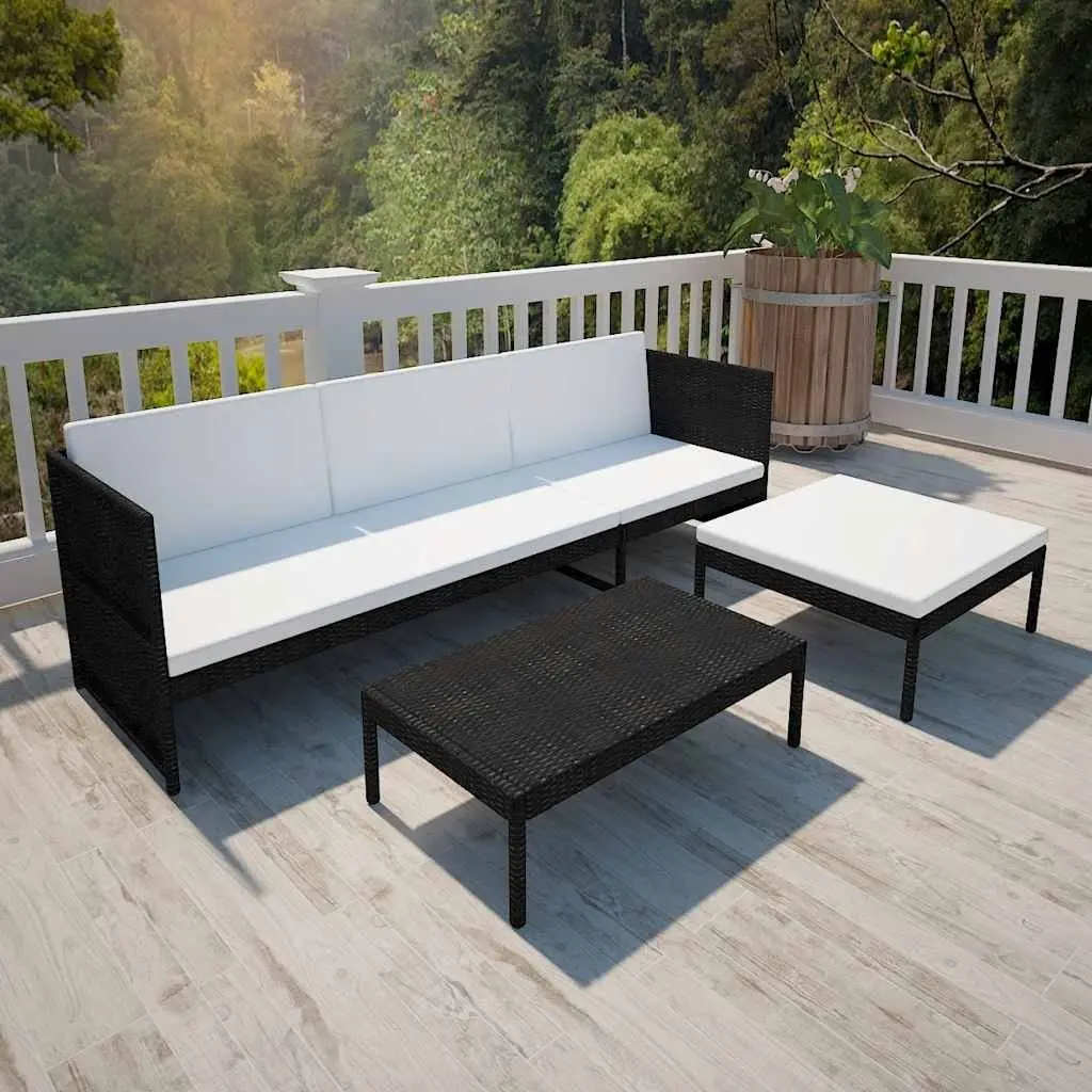 3 Piece Outdoor Lounge Set Garden Patio Furniture Poly Rattan Black