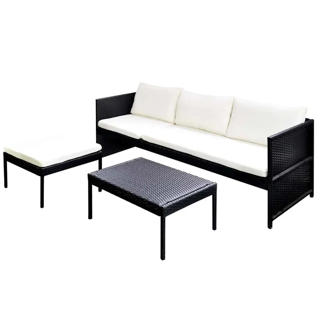 3 Piece Outdoor Lounge Set Garden Patio Furniture Poly Rattan Black