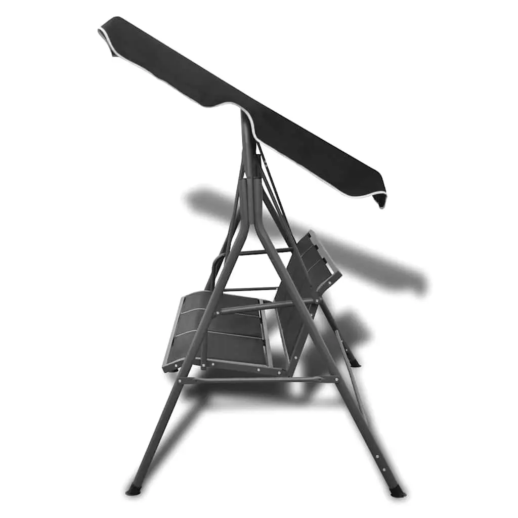 Garden Swing Bench with Canopy Outdoor Three Seater Black