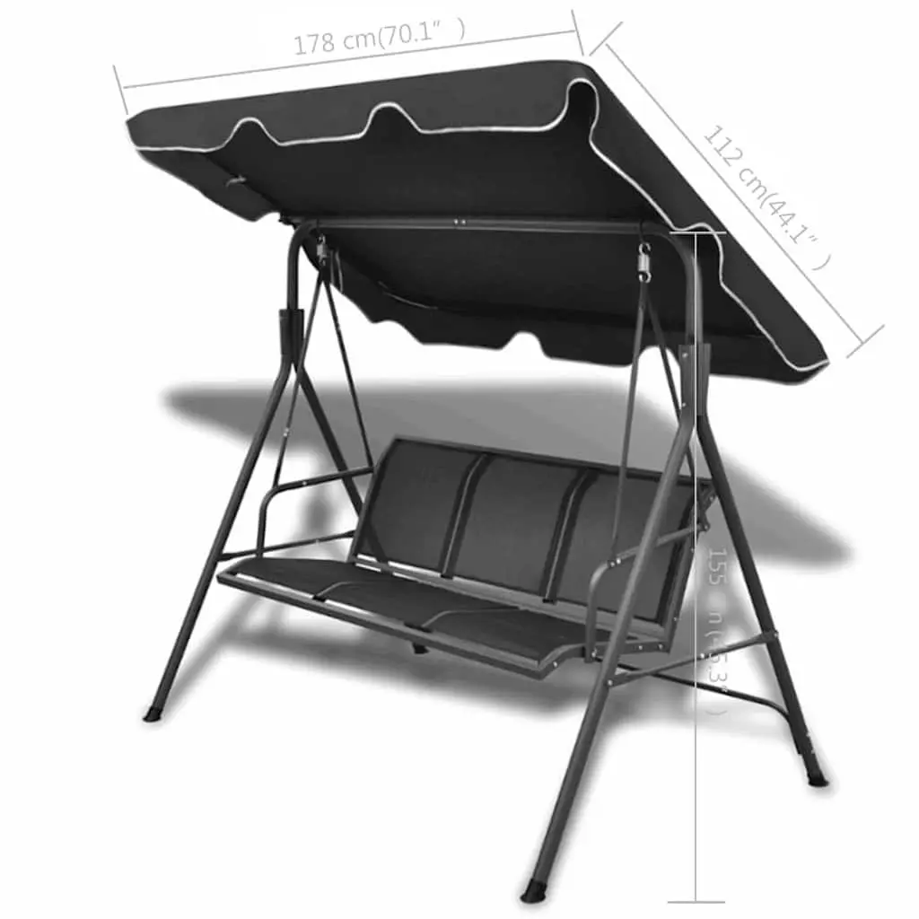 Garden Swing Bench with Canopy Outdoor Three Seater Black