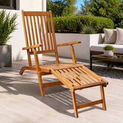 Reliable and Durable Acacia Wood Lounge Chair with Footrest