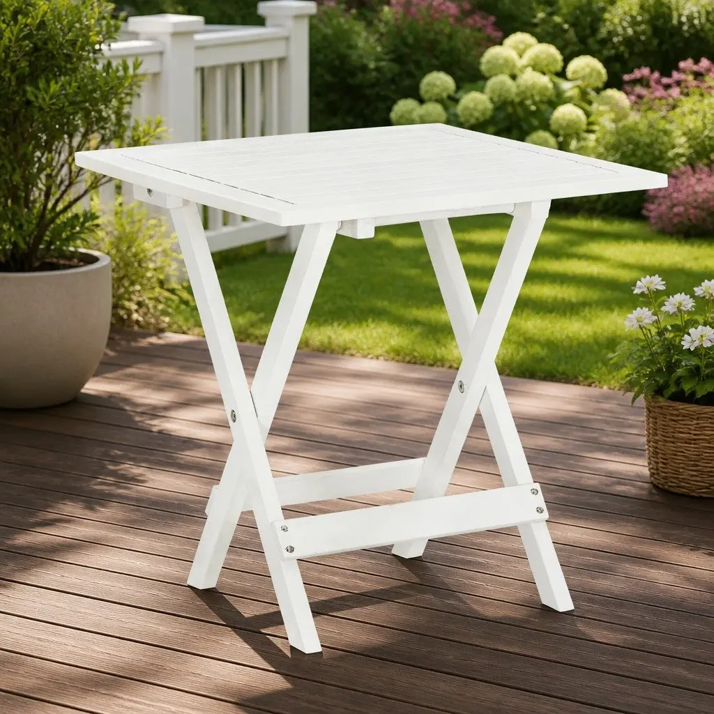 Wooden Bistro Table Compact Side Table Indoor Outdoor Coffee Table Folding Brown 46 x 46 x 47 cm
