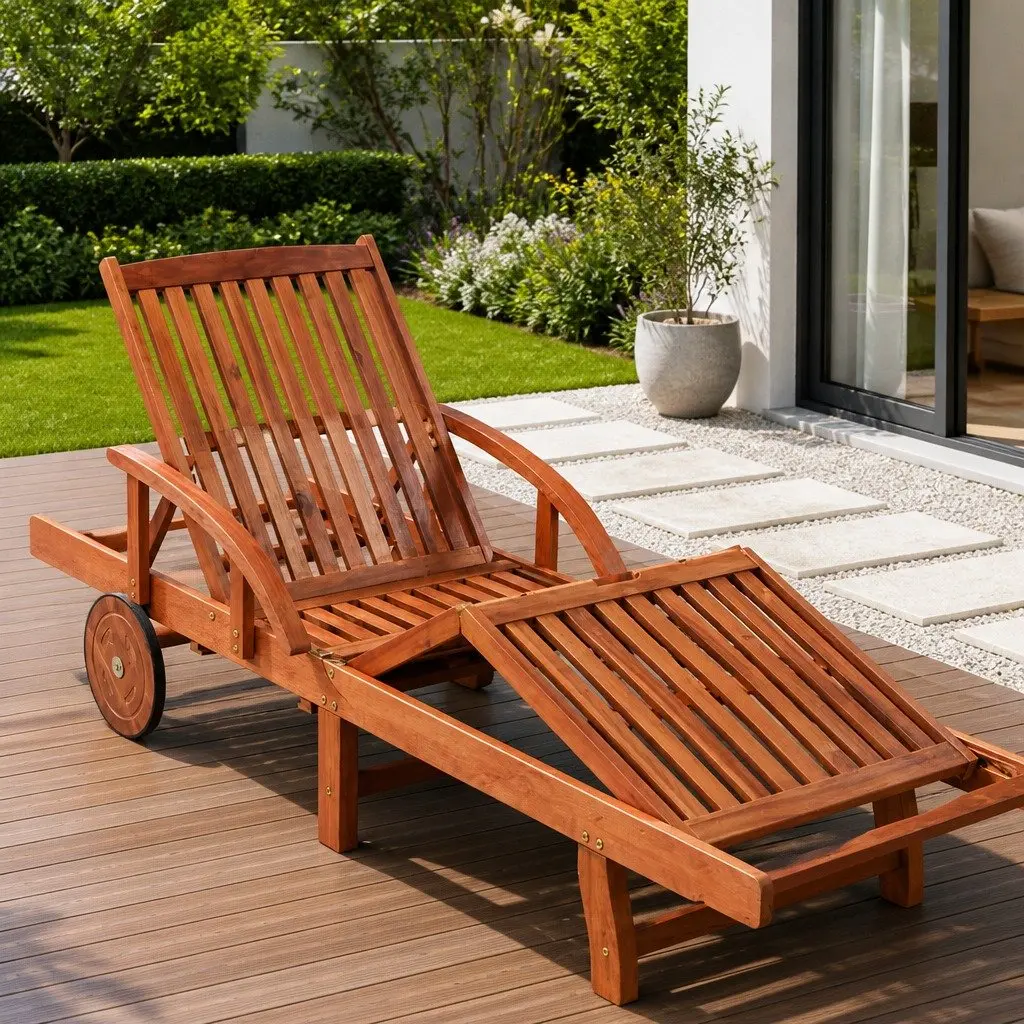Sun Lounger Outdoor Adjustable Backrest Garden Recliner Brown