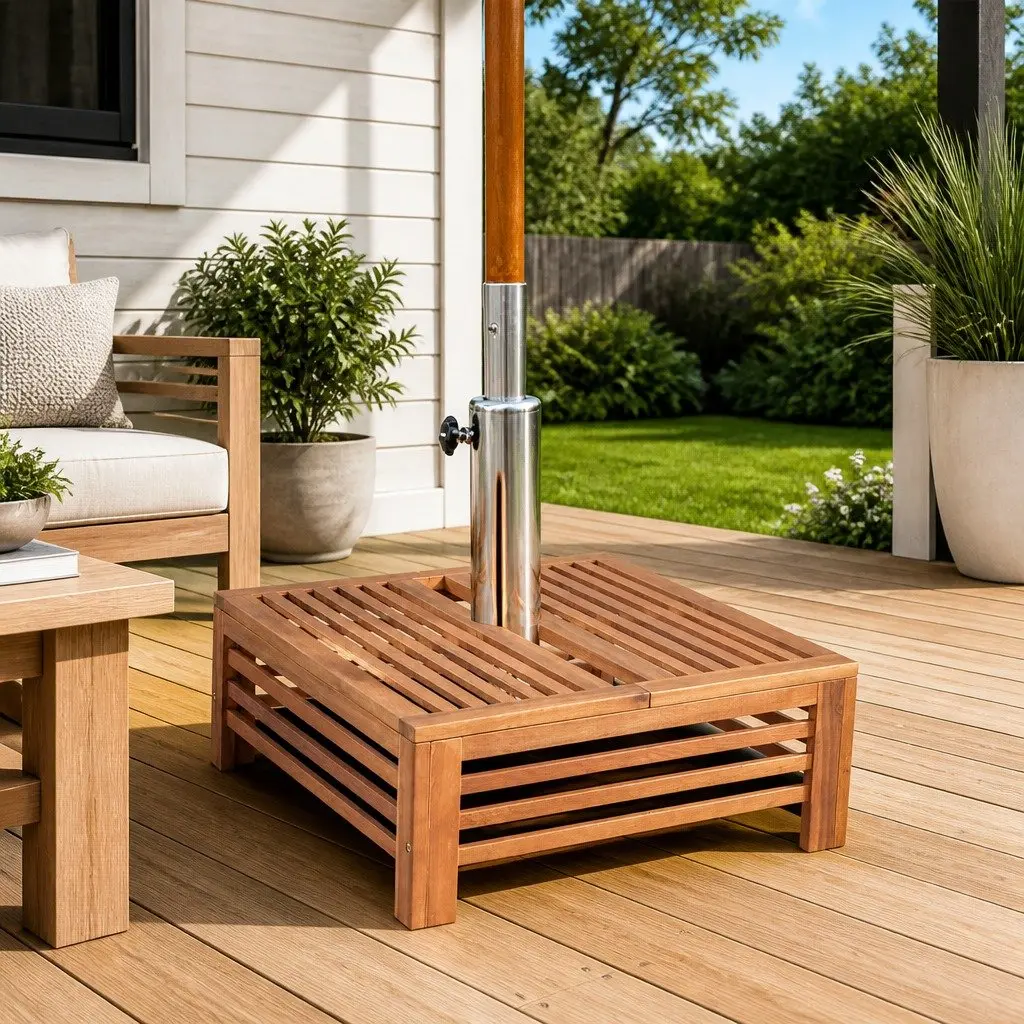 Acacia Hardwood Garden Side Table Parasol Stand Cover Decorative Outdoor Use