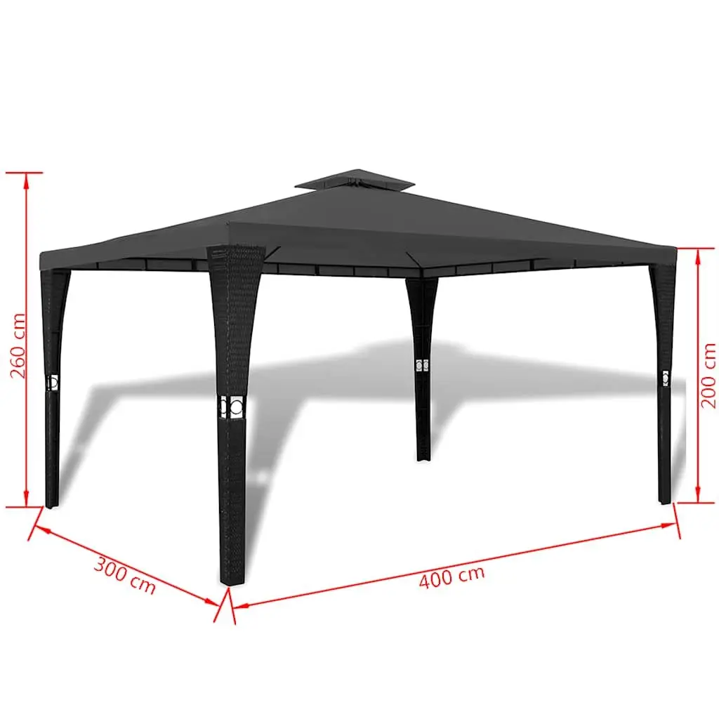 Garden Gazebo Sunshade 3x4m Grey Poly Rattan Wicker Canopy