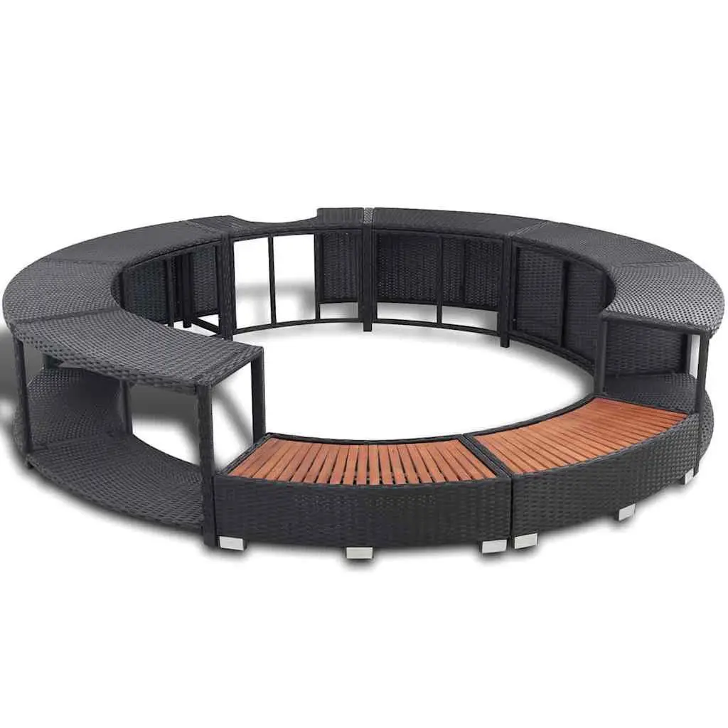 Poly Rattan Hot Tub Surround Black Spa Cabinet Round Inflatable Spa Storage 203 cm