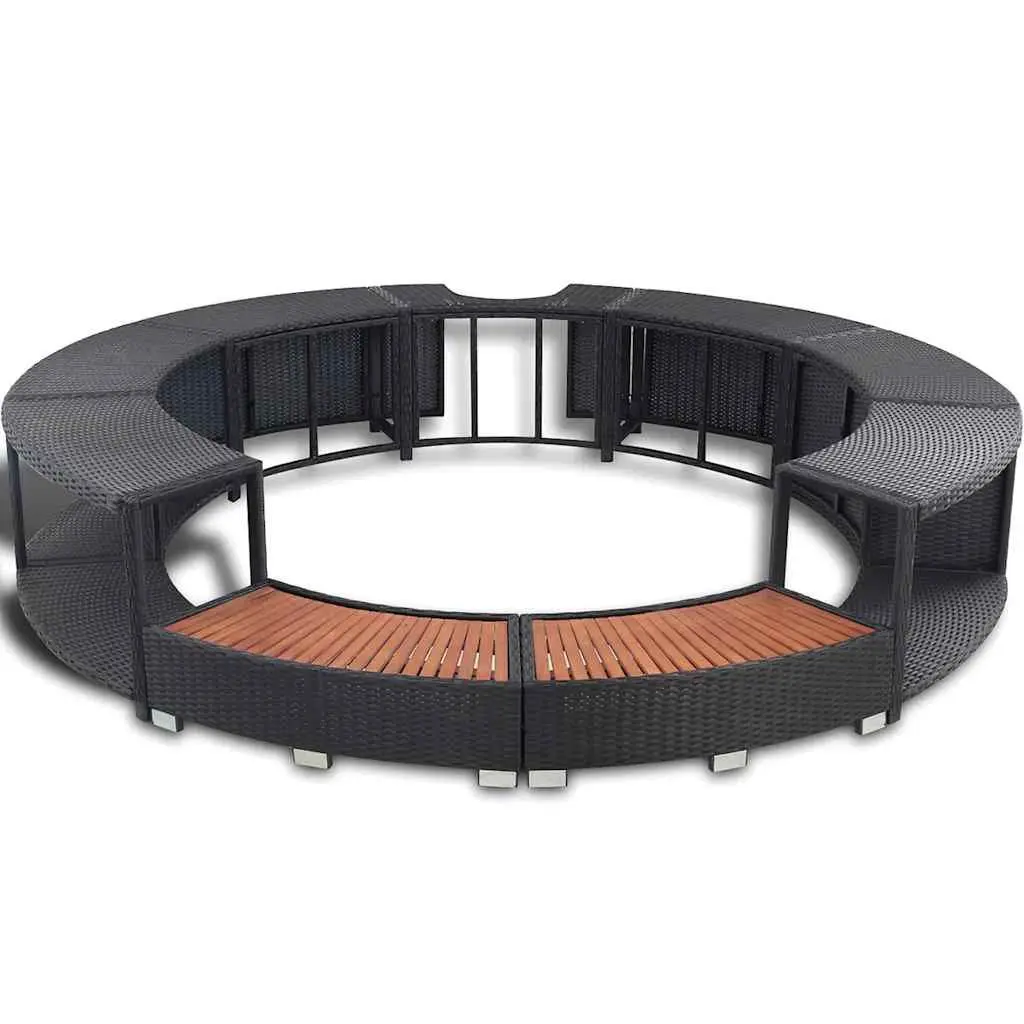 Poly Rattan Hot Tub Surround Black Spa Cabinet Round Inflatable Spa Storage 203 cm