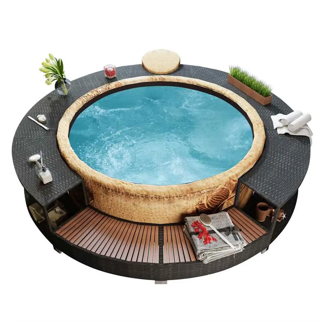 Poly Rattan Hot Tub Surround Black Spa Cabinet Round Inflatable Spa Storage 203 cm
