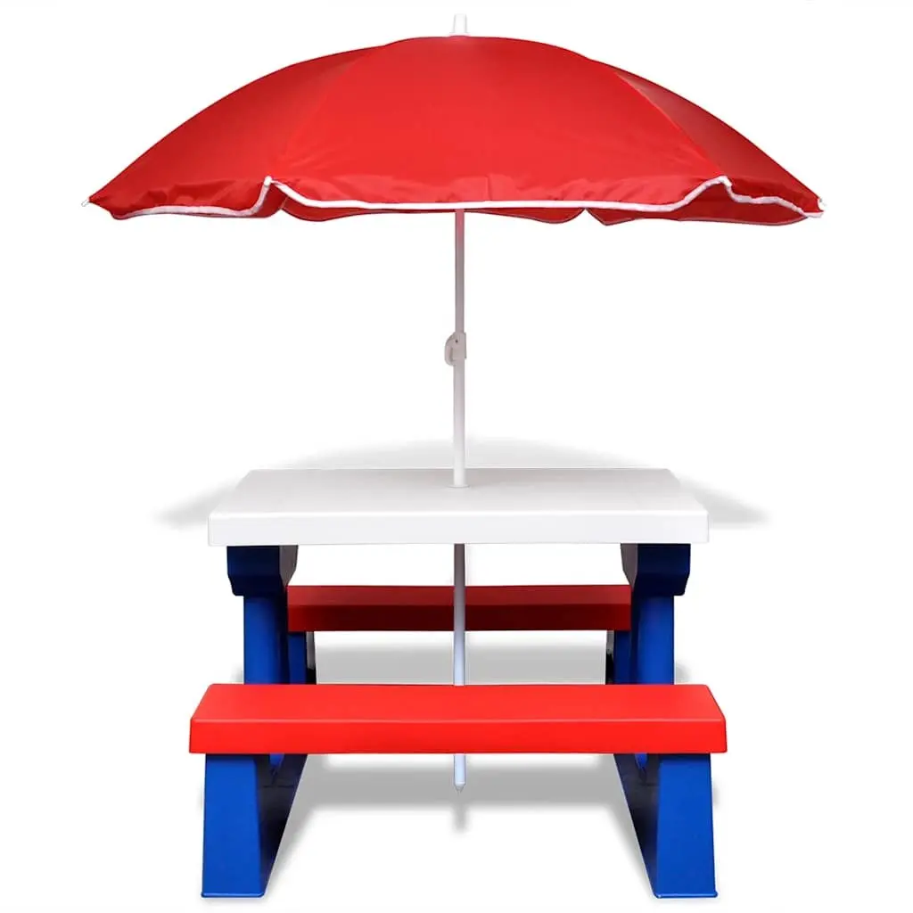 Kids Picnic Table Benches Parasol Outdoor Garden Furniture Multicolour