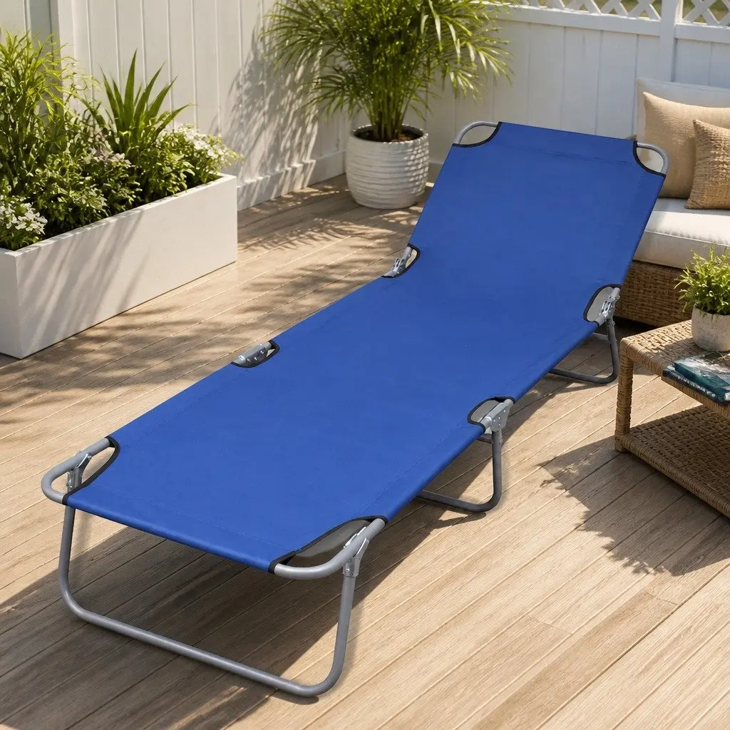 Outdoor Folding Lounge Chair Adjustable Backrest for Sunbathing Compact Blue