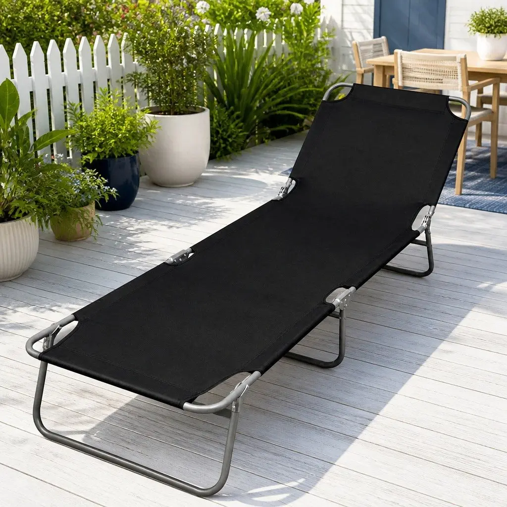 Folding Reclining Chair Outdoor Adjustable Backrest Sun Lounger Black