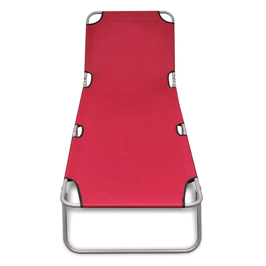 Portable Folding Sun Lounger Adjustable Backrest Red Outdoor Chair