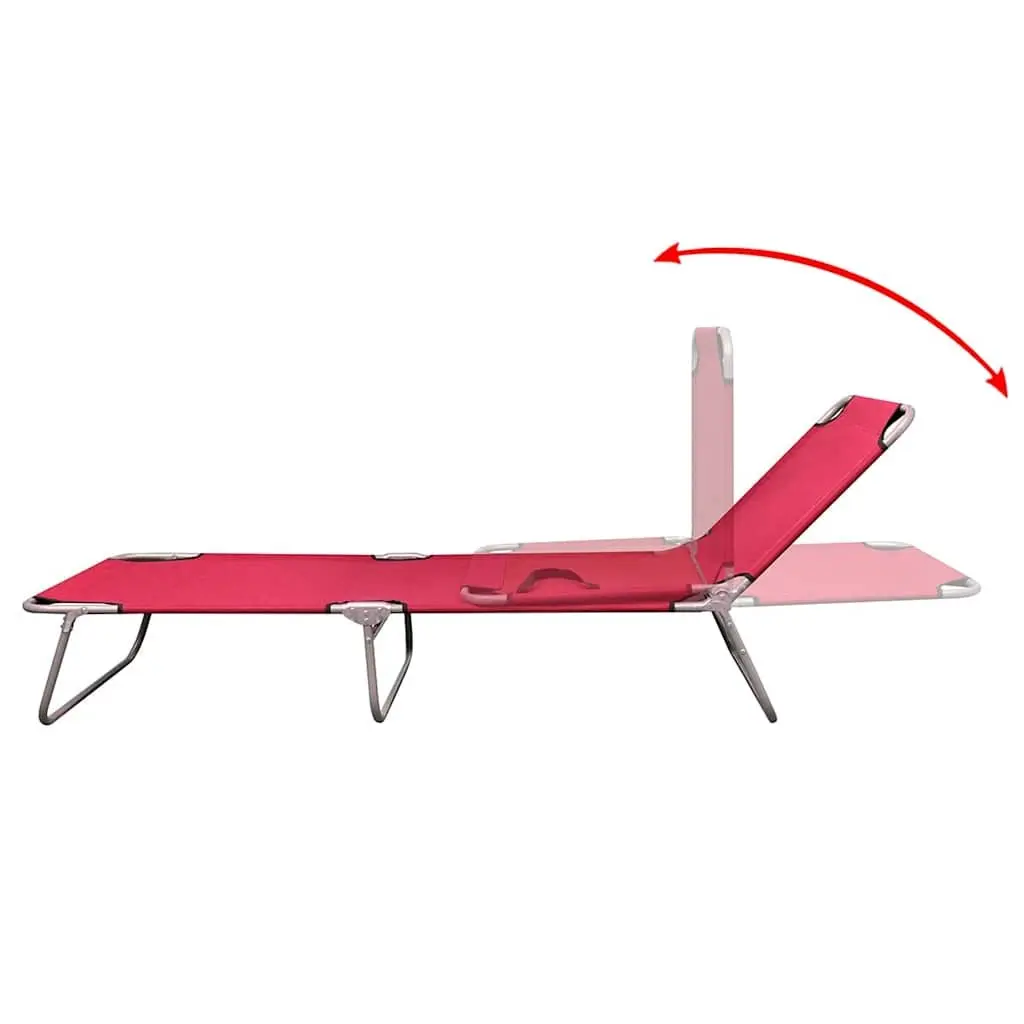 Portable Folding Sun Lounger Adjustable Backrest Red Outdoor Chair