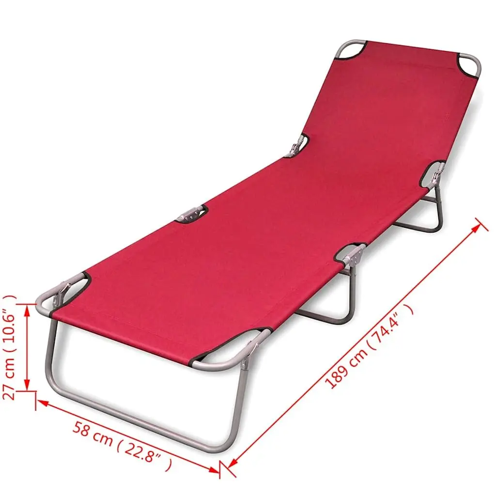 Portable Folding Sun Lounger Adjustable Backrest Red Outdoor Chair