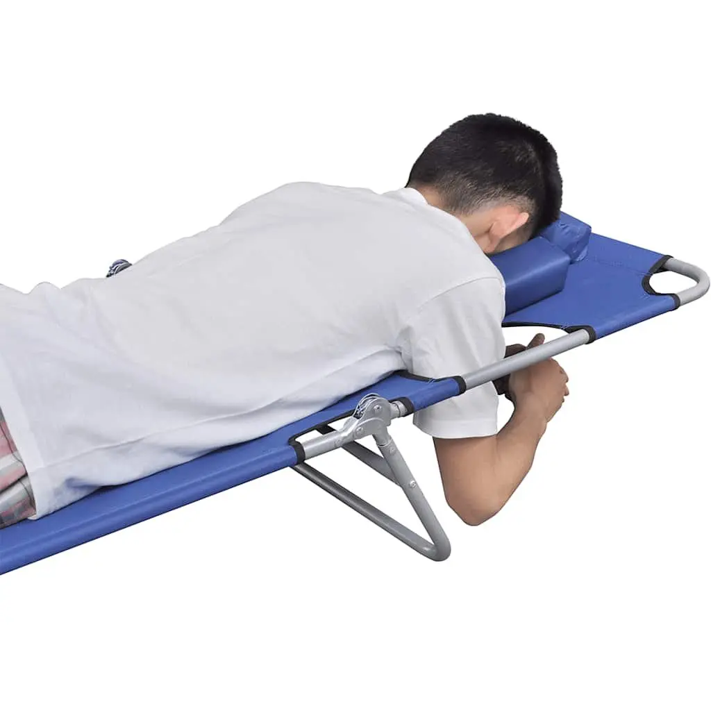 Folding Sun Lounger with Head Cushion Adjustable Backrest Outdoor Lounge Chair