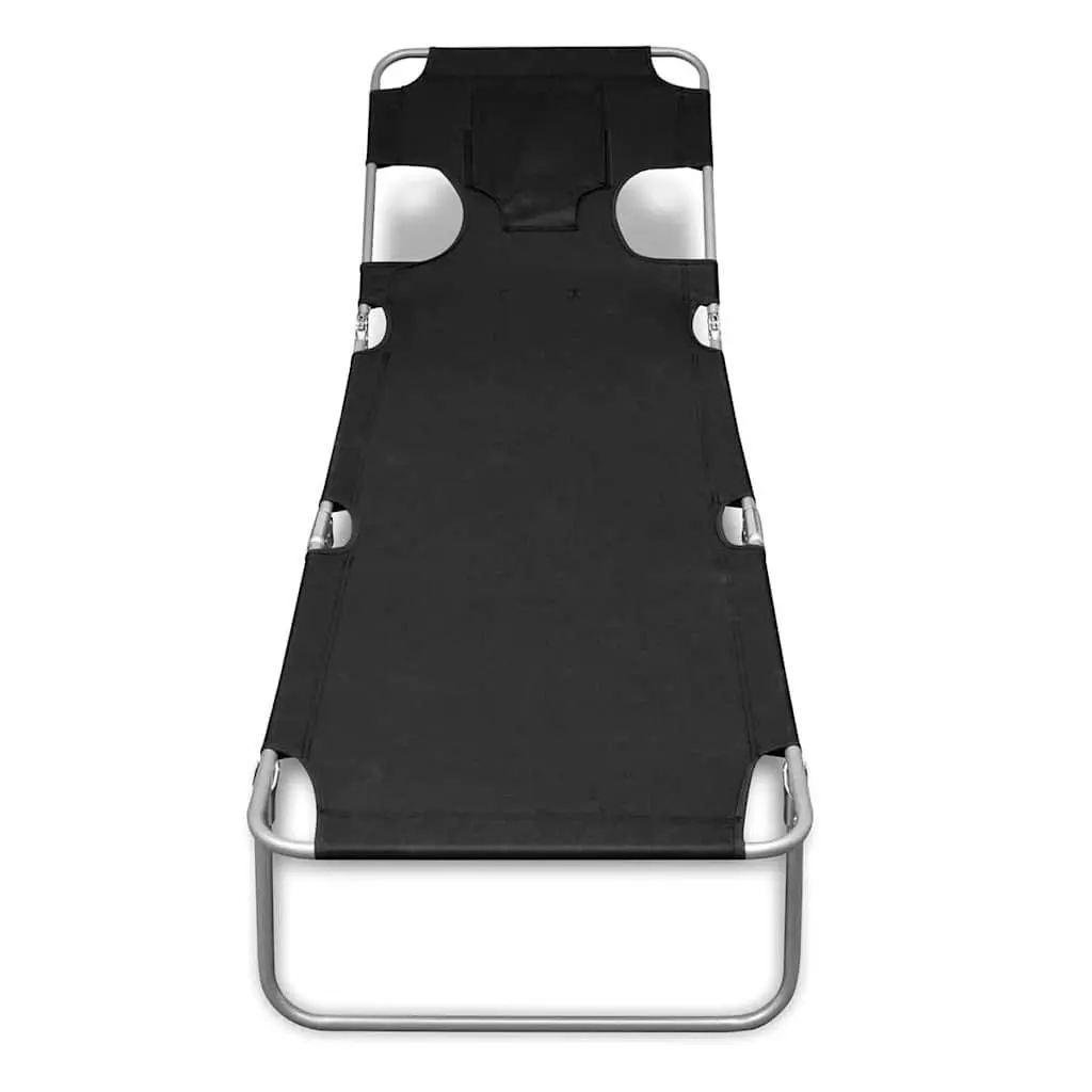 Black Folding Sun Lounger with Head Cushion
