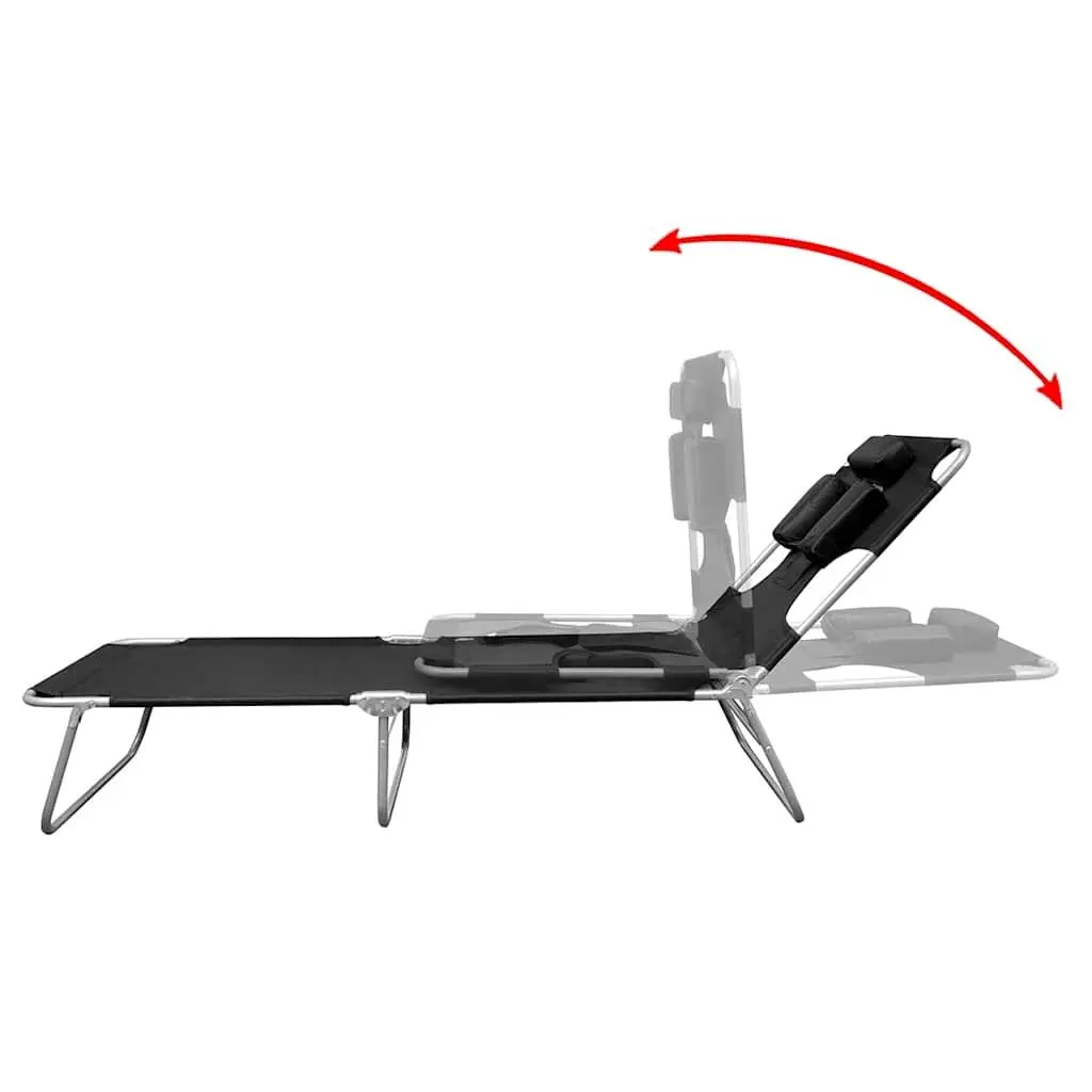 Black Folding Sun Lounger with Head Cushion