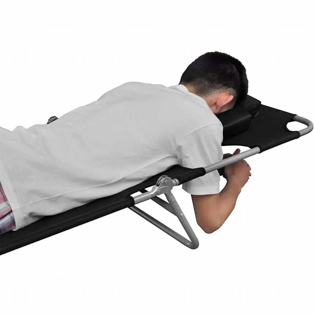 Black Folding Sun Lounger with Head Cushion