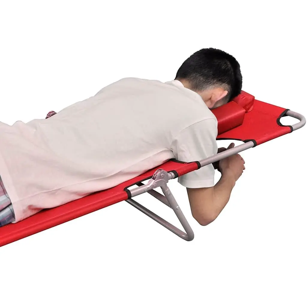 Folding Sun Lounger Outdoor Garden Reclining Beach Chair Adjustable Backrest Red