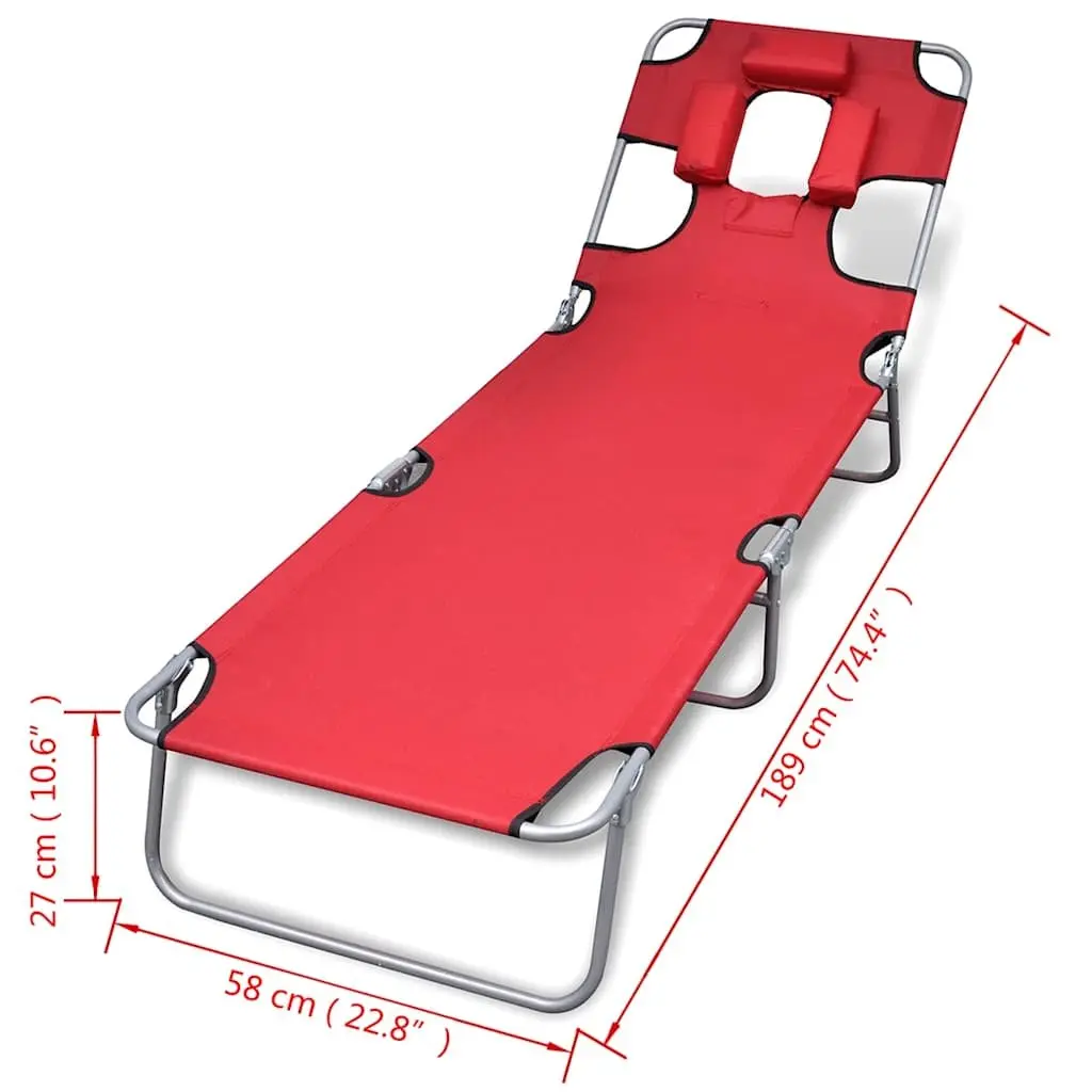 Folding Sun Lounger Outdoor Garden Reclining Beach Chair Adjustable Backrest Red