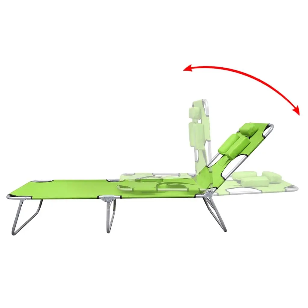 Folding Sun Lounger Adjustable Backrest Outdoor Seating Green