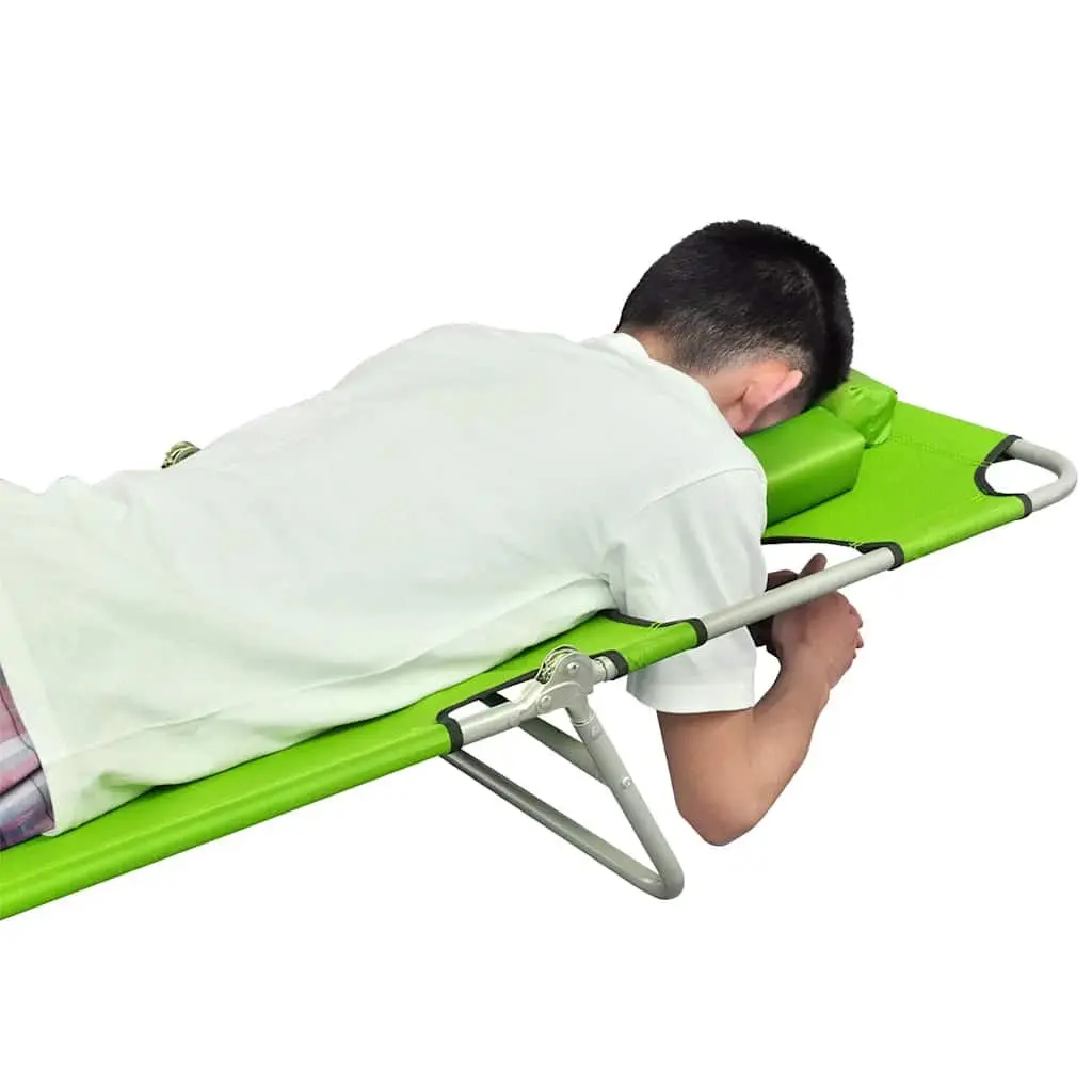 Folding Sun Lounger Adjustable Backrest Outdoor Seating Green