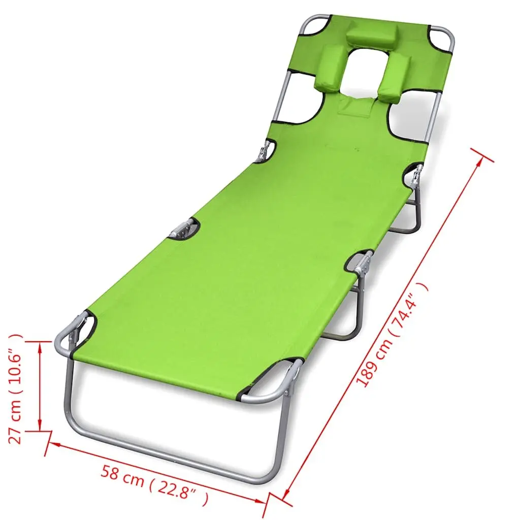 Folding Sun Lounger Adjustable Backrest Outdoor Seating Green