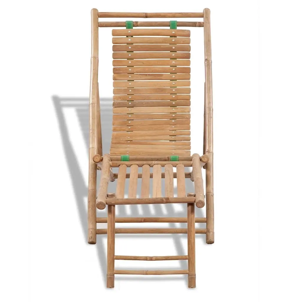 Bamboo Deck Chair Footrest Outdoor Relaxation Adjustable Foldable Brown