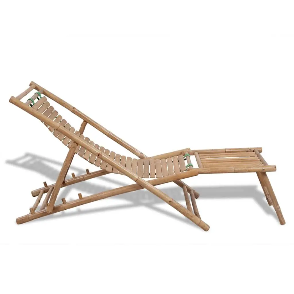 Bamboo Deck Chair Footrest Outdoor Relaxation Adjustable Foldable Brown