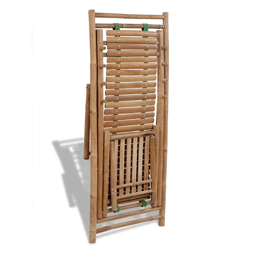 Bamboo Deck Chair Footrest Outdoor Relaxation Adjustable Foldable Brown
