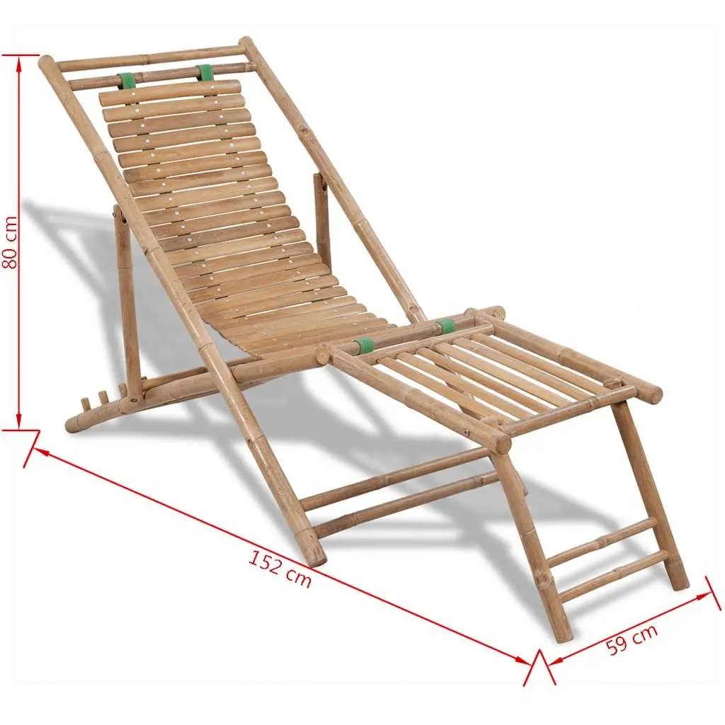 Bamboo Deck Chair Footrest Outdoor Relaxation Adjustable Foldable Brown