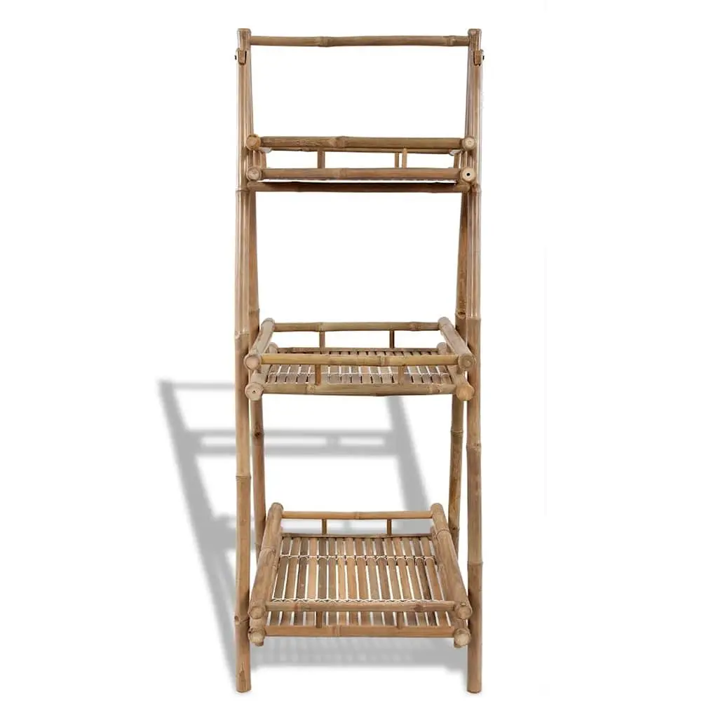 Folding Plant Rack Bamboo 3-Tier Display Organizer Brown