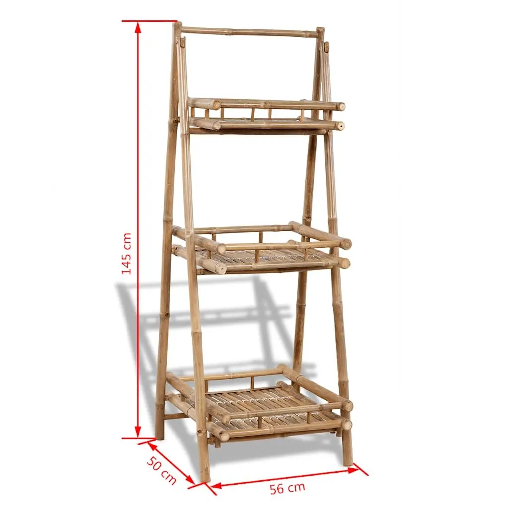 Folding Plant Rack Bamboo 3-Tier Display Organizer Brown