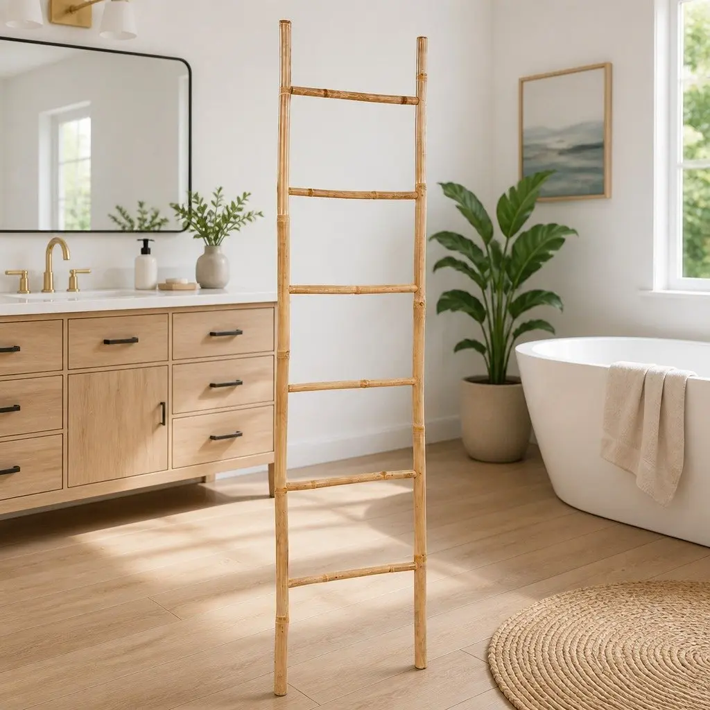 Bamboo Towel Ladder with 6 Rungs for Convenience