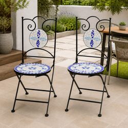 Outdoor Folding Bistro Chairs Set of 2 Garden Patio Seating Mosaic Design