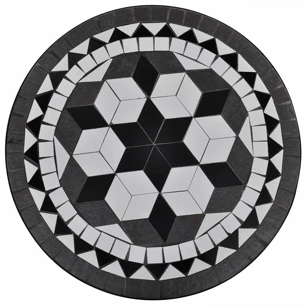 Mosaic Bistro Table Coffee 60cm Black White Ceramic Top