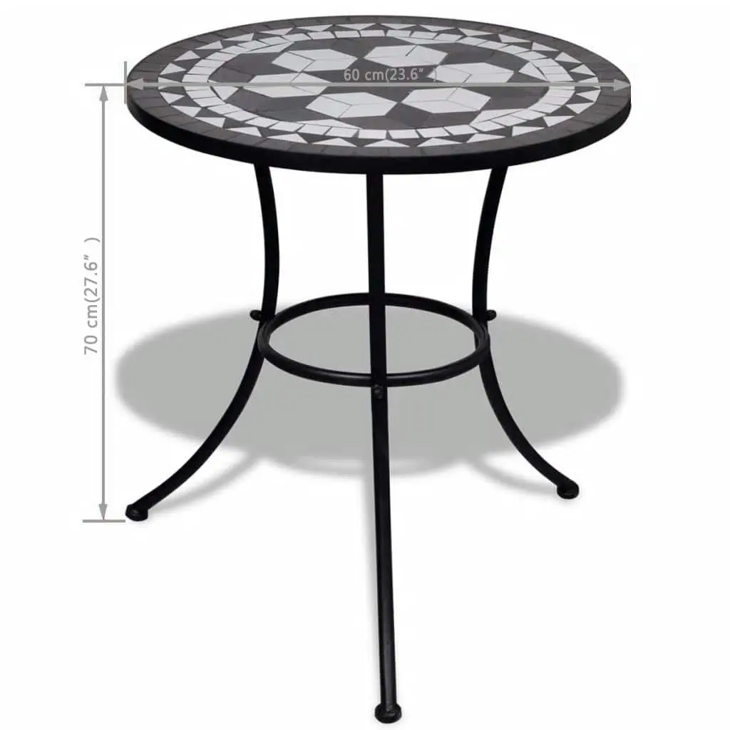Mosaic Bistro Table Coffee 60cm Black White Ceramic Top