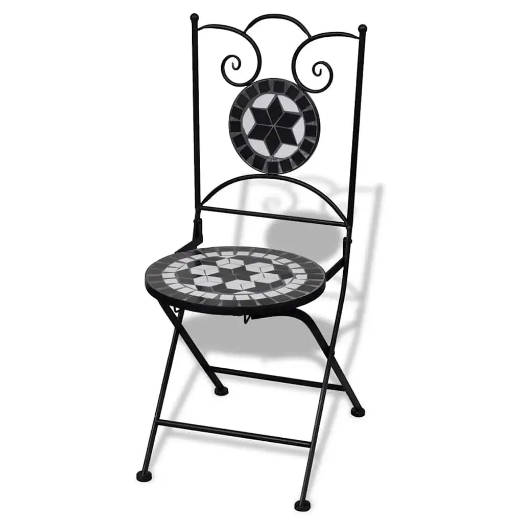 Outdoor Bistro Chairs Set 2pc Folding Garden Patio Seating Mosaic Design