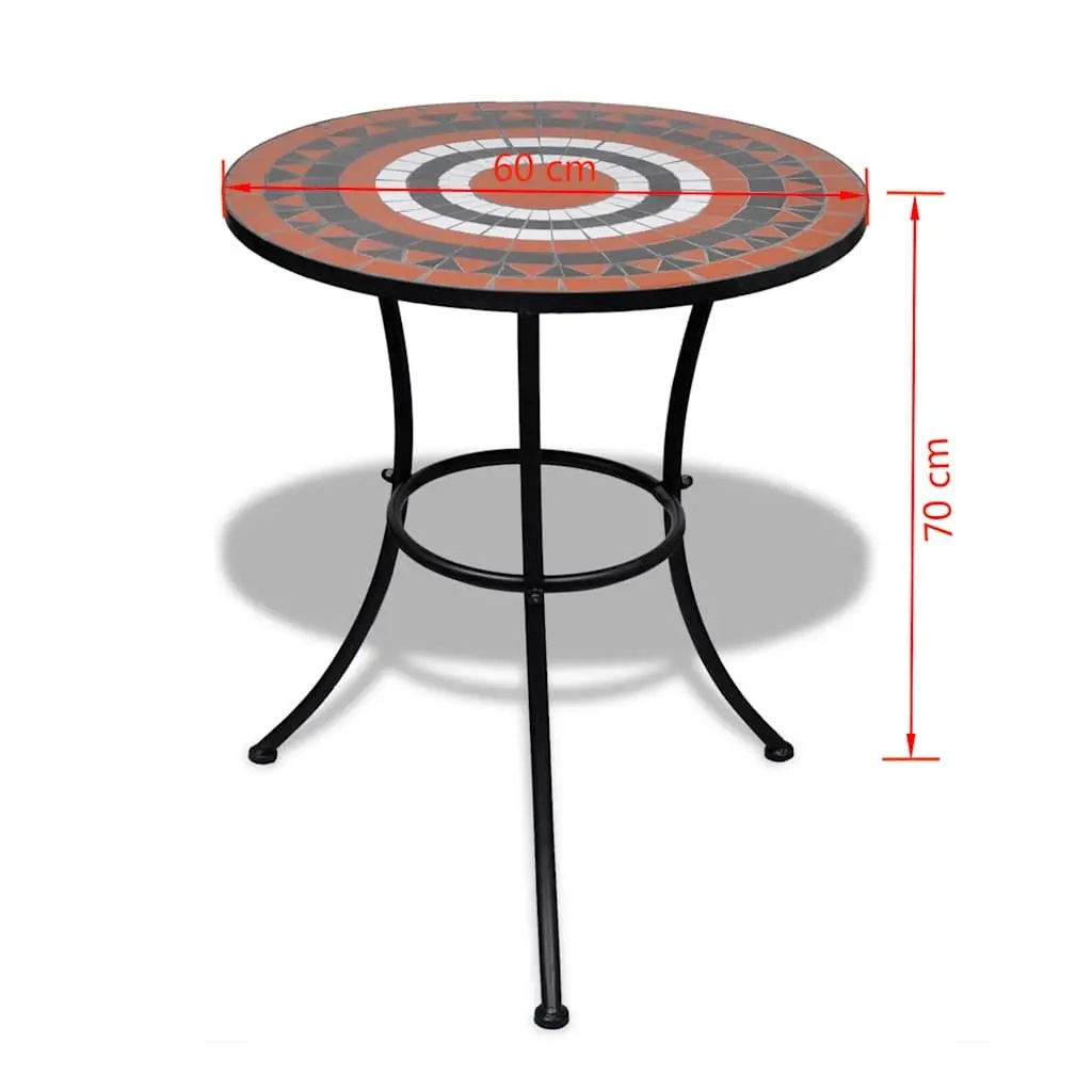 Mosaic Bistro Table Outdoor Coffee 60cm White and Terracotta Ceramic Top Iron Frame