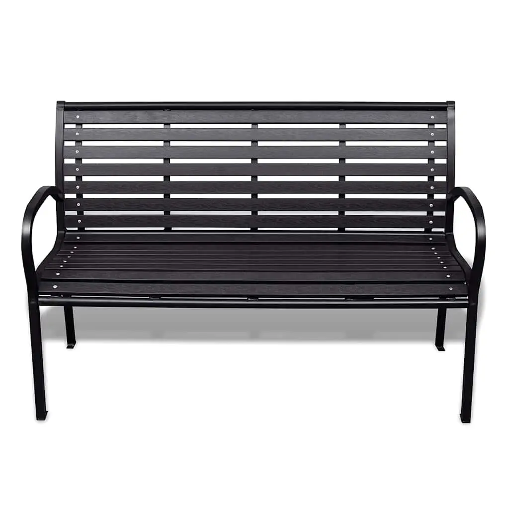 Garden Bench Outdoor Seating 120cm Black Steel Frame WPC Slats 3-Person