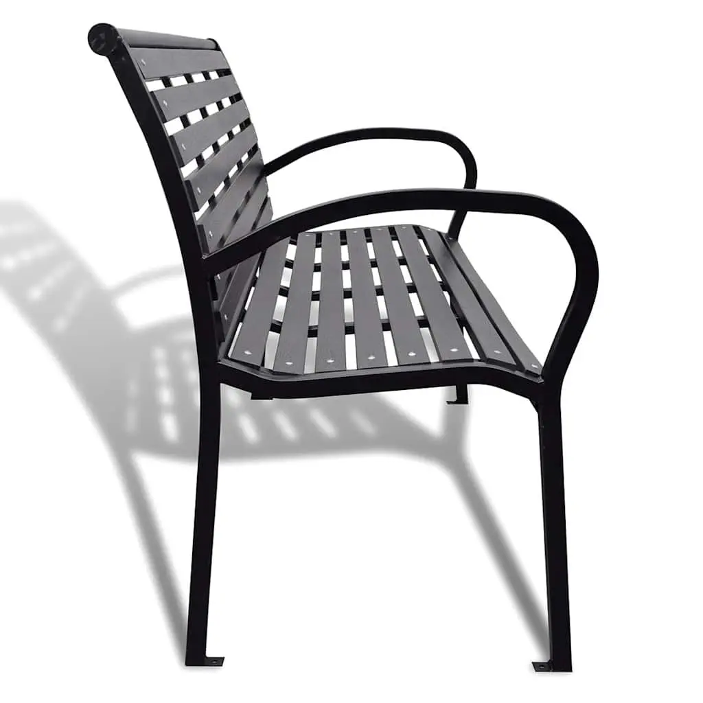 Garden Bench Outdoor Seating 120cm Black Steel Frame WPC Slats 3-Person