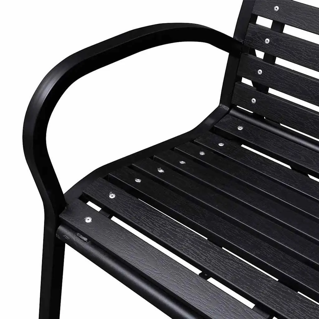 Garden Bench Outdoor Seating 120cm Black Steel Frame WPC Slats 3-Person